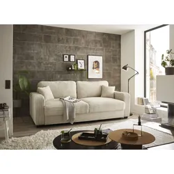 Schlafsofa ED EXCITING DESIGN "Carrara", beige (creme), B:235cm H:89cm T:92cm, 100% Polyester, Sofas, mit Bettkasten & 2 Zierkissen