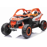 Beneo Elektro Kinderauto Can-am Maverick, orange, Zweisitzer, Hinterradfederung, 2,4-GHz-Fernbedienung, tragbarer Akku, 4 x 35-W-Motoren, EVA-Räder, verstellbarer Fahrersitz, MP3-Player mit USB/SD-Eingang, lizenziert - Orange
