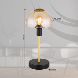 GLOBO Tischlampe Leseleuchte Lampe Tischleuchte Glas goldfarben Touch Schlafzimmer, Metall schwarz, 1x E14 Fassung, DxH 15x32 cm