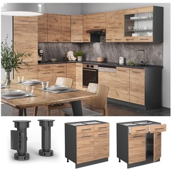 Vicco Schubunterschrank Küchenschrank Küchenmöbel Fame-Line Anthrazit Eiche modern 80 cm Küche Einbauküche Drehtür Schublade Einlegeboden Blende Küchenzeile