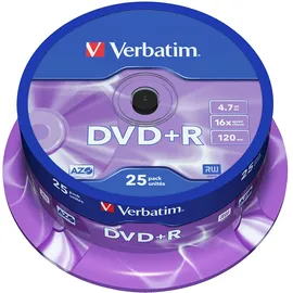 Verbatim 4.7GB DVD + R Matt Silber - 16-Brenngeschwindigkeit - hohe Lebensdauer - Kratzschutz - 25 Stück Spindel
