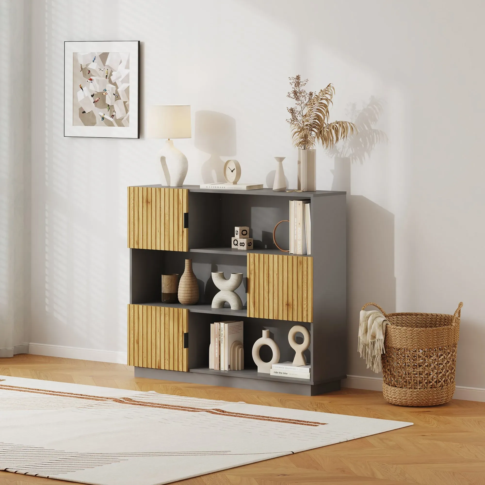 Bücherregal Verhundar 102x120x30 cm Grau/Holzfarben [en.casa]
