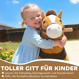 aiyaplay Reitpferd, Spielpferd zum Reiten mit Sattel Rollen, 75 cm Stehpferd Plüschpferd
