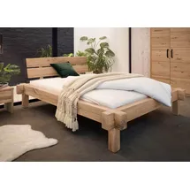 MASSIVMOEBEL24.DE Balkenbett Wildeiche 160x200 bianco geölt Jangali 111
