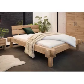 MASSIVMOEBEL24.DE Balkenbett Wildeiche 160x200 bianco geölt Jangali 111