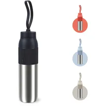 Emsa beYou Twist", schwarz, H:29,5cm, Edelstahl, Polypropylen (PP), Silikon, Trinkflaschen, Isolierflasche, mit integriertem Sieb und Trageband, 100% dicht, spülmaschinengeeignet