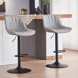 YOUTASTE Barhocker 2er Set Barstuhl Höhenverstellbar, Drehbar mit PU-Leder, Tresenhocker mit Rückenlehne und Fußstütze Sitzhöhe 57cm - 82cm für Küche, Theke, Bar, Grau