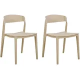 Esszimmerstuhl 2er Set Beige Kunststoff Stapelbar mit Loch in der Rückenlehne ohne Armlehnen ohne Polster Runde Lehne Modernes Design Stuhl