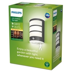 Philips 8719514417632 LED Außen Wandleuchte mit Sensor Python 1x6w | 450lm | 2700k | IP44 - Anthrazit