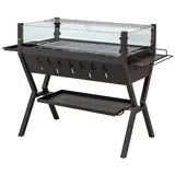 KOMFOTTEU Holzkohlegrill, 3 in 1 Gartengrill aus Edelstahl, BBQ Grill schwarz