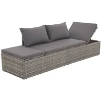 Festnight Loungebett Outdoor mit Liegefunktion,3 Sitzer Sofa mit Liegefunktion,Gartensofa Polyrattan Grau,Gartenbettsofa,Liegesofa,Relaxliege,Sonnenliege