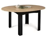 IDMarket Esstisch, ausziehbar, rund, Dona, 4-8 Personen, schwarz, Platte in Buche-Optik, 110-150 cm