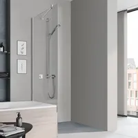Kermi Pega Seitenwand vrekürzt neben Badewanne PETVO07016VPK 70x160cm, silber hochglanz, ESG klar Clean, auf Duschwanne