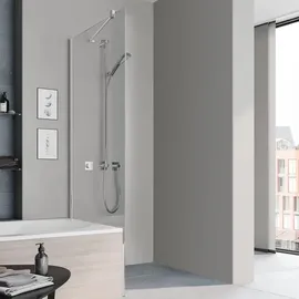 Kermi Pega Seitenwand vrekürzt neben Badewanne PETVO07016VPK 70x160cm, silber hochglanz, ESG klar Clean, auf Duschwanne