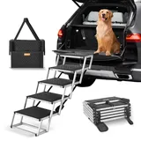Vevor Hundetreppe für Autos, breite 5-stufige Hundeautotreppe, zusammenklappbare Hundeautorampe mit Rutschfester Oberfläche, tragbare Haustiertreppe aus leichtem Aluminium für Auto, SUV und Lkw