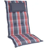 Homeoutfit24 Gartenstuhlauflagen Hochlehner – 1er Set – Komfort-Polster 6,5 cm – Kopfstütze integriert – Oeko-TEX Zertifiziert – pflegeleicht – Grau-Orange-Kariert – Made in EU