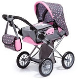 Bayer Design 13666AA Kombi Puppenwagen City Star, mit herausnehmbarer Tragetasche und Umhängetasche, höhenverstellbar, wandelbar als Jogger, für Puppen bis 46cm, grau, pink, gepunktet mit Fee, 30cm-65cm