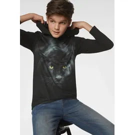 Kidsworld Kapuzenshirt "PANTHER - Fotodruck", Jungen, Gr. 140/146, schwarz, Jersey, Obermaterial: 100% Baumwolle. Obermaterial Vorderteil: 100% Polyester, bedruckt, Basic, Basic, Shirts Kapuzenshirt, Langarm, Basic-Passform, mit peppigem Druck, aus Baumwolle