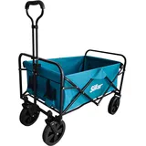 Sillar Handwagen faltbar, Gartenwagen, kompakt mit Griff, 4 verstärkten Rollen PVC, bis 80 kg belastbar, Outdoor, Garten, 100L, tintenschwar, 2 zusätzliche Taschen für Getränke auf Vorderseite, Blau