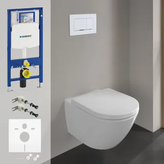 Villeroy & Boch Subway 3.0 WC Komplettset, mit WC-Sitz, Geberit Duofix Element und Betätigungsplatte, Badkeramik,