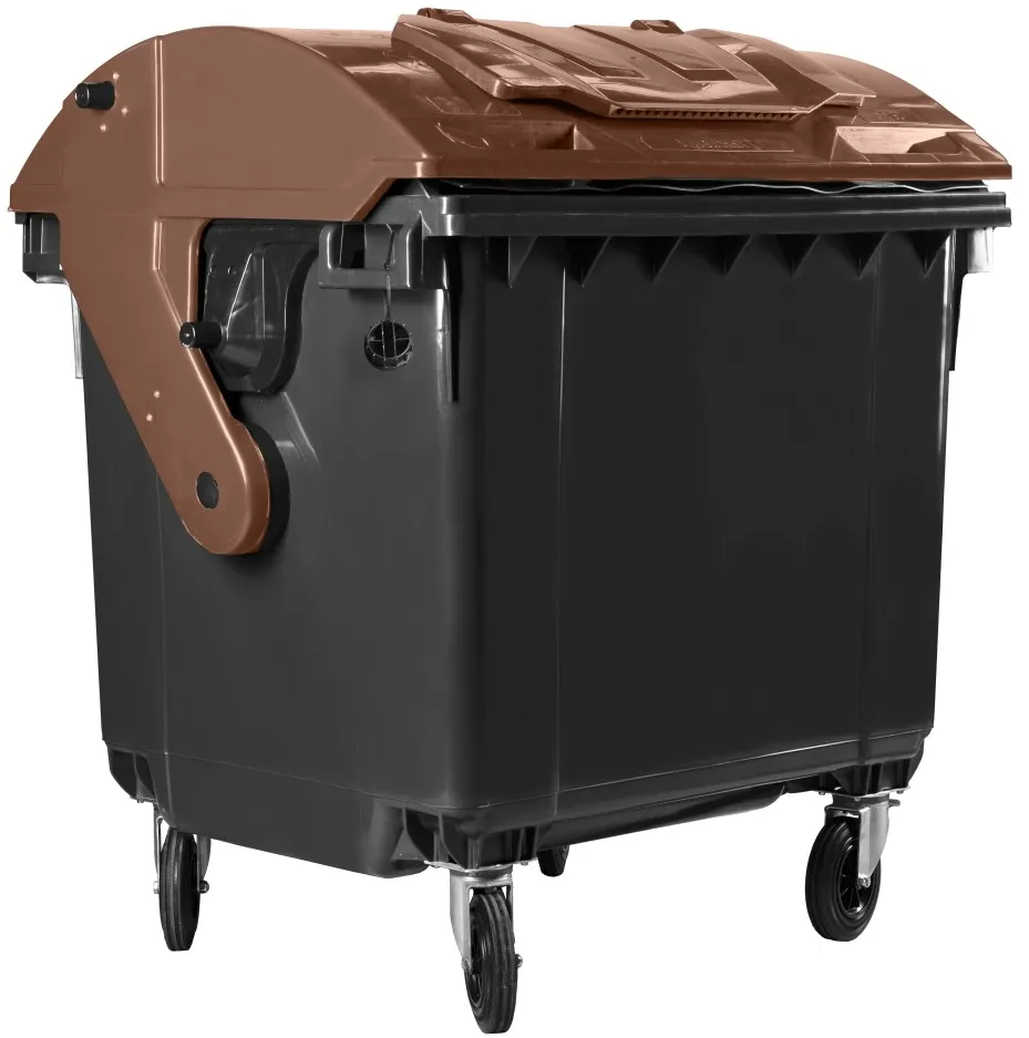 Hardwex Müllcontainer 1100 l Schwarz mit braunem Runddeckel, Deckel im Deckel