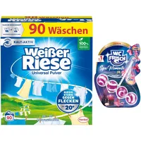 Weißer Riese Universal Pulver (50 Waschladungen), Vollwaschmittel wirkt riesig stark gegen Flecken, Kalt-Aktiv schon ab 20° C + WC Frisch Premium Spa Momente Harmonie (1x50g)