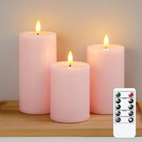 Yeelida Flammenlose LED-Kerzen mit Wachsöl-Effekt, flackernde Fernbedienung 3er Pack Rosa Säule Batteriebetriebener Timer Elektrische Kerzen aus echtem Wachs (7.5x10,12.5,15cm)