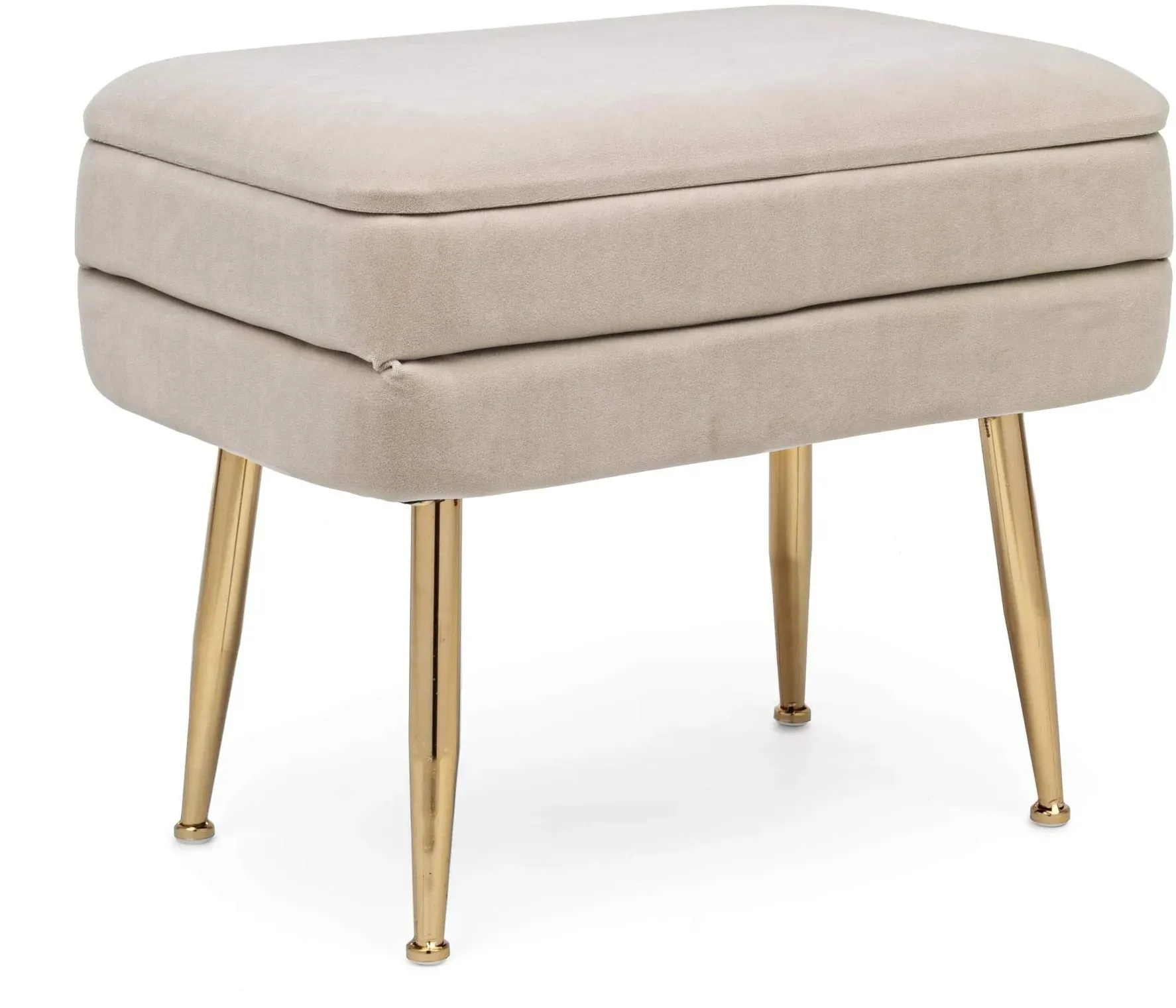 Bank Pavlina aus Samt, modern mit Stauraum, beige, goldfarbenes Metallgestell, 50 cm
