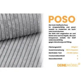 dein schlaf 24 BOXBETT LON IV 160/200 in Cord Hellgrau H4 - Hellgrau/Creme/Beige/Grau/Schwarz