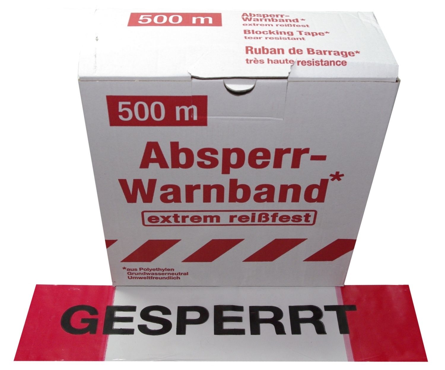 FLUID 10032 Absperrband Warnband EXTREM REISSFEST Rot Weiß mit Aufdruck GESPERRT Länge 500m