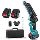 6 Zoll Mini Kettensäge mit Akku 2X 4000mAh,Mini Kettensäge Elektro,Selbsteinstellende Kette,Handkettensäge für Gartenscheren Holzschneiden Astschere (Kettensäge mit 8000mAh Akku)