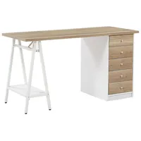 Beliani Schreibtisch heller Holzfarbton/weiss Spannplattel 140x60 cm 5 Schubladen