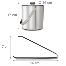 Relaxdays Eisbehälter mit Eiszange, für 1,5 Liter, HBT: 17 x 15 x 15cm, Silber