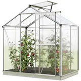 GFP Gewächshaus Jasmin 2 Alu-Rahmen 192x131cm Polycarbonat Platten - mit Fundamentrahmen & automatischem Fensteröffner - Grau