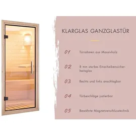 Karibu Sauna Gobin mit Fronteinstieg 68 mm-Ohne Ofen-Ohne Dachkranz-Klarglas Ganzglastür inkl. 10-teiligem gratis Saunaset im Wert von 232,94 €