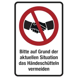 Hinweisschild, Händeschütteln vermeiden, Folie, 150 x 100 mm - 100x150 mm Folie selbstklebend
