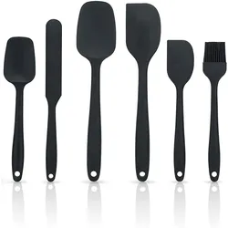 Intirilife 6-teiliges Silikon Spatel Set in Schwarz - Antihaft Silikon Spatel Set Backutensilien zum Kochen Backen Rühren Anrichten Hitzebeständig
