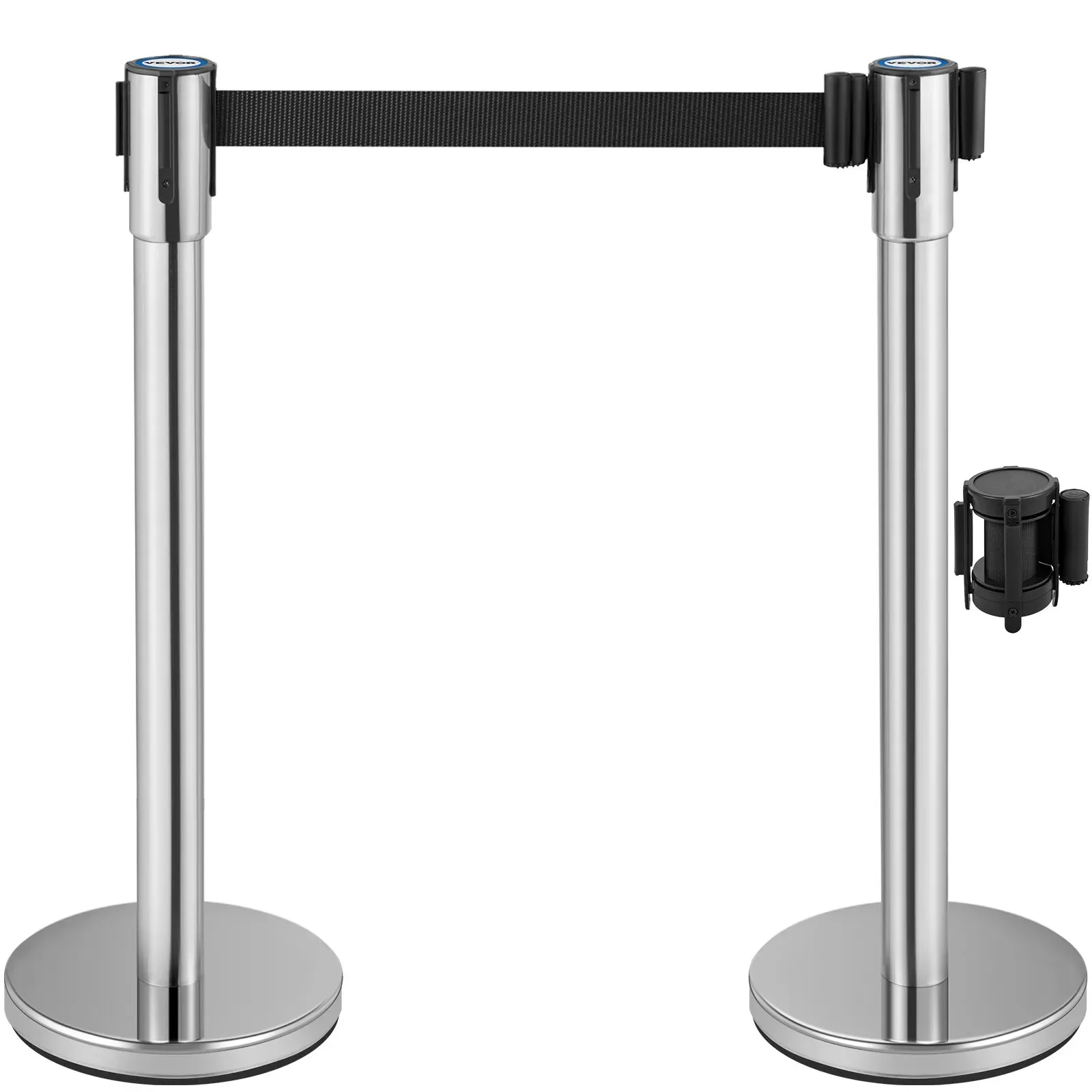 VEVOR Personenleitsystem 2 Ständer 1 Adapter, 90 cm Gesamthöhe Absperrung, Abgrenzungsständer, Absperrständer mit 2 M Länge Gürtel für Airport Flughafen, Ständer aus Stahl und Eisen, Silber Schwarz