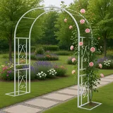 Gartenbogen aus Metall,Wetterfester und Stabiler Rosenbogen/Hochzeitsbogen, Einfacher Aufbau,langlebiges Stahl Design als Rankgerüst und Sichtschutz(White, 260x40x230cm)
