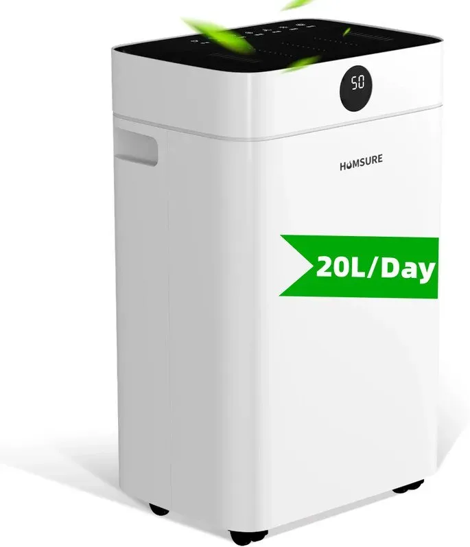 HUMSURE 20 l/Tag Luftentfeuchter für 50 m2 Räume, 2,8 l Wassertank, 24‐Stunden‐Timer, R290, automatische Abtauung, kontinuierliche Abwasserentleerung, tragbar.