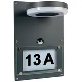 Grafner Wandlampe Edelstahl 2in1 mit Hausnummer und Bewegungsmelder 12,5 x 25,5 x 10,5 cm anthrazit
