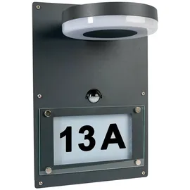 Grafner Wandlampe Edelstahl 2in1 mit Hausnummer und Bewegungsmelder 12,5 x 25,5 x 10,5 cm anthrazit