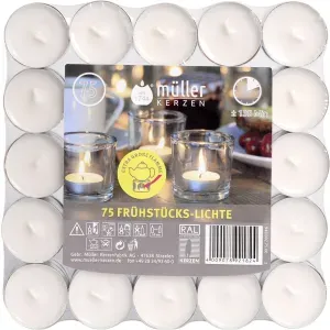 Müller Kerzen Frühstückslichte 75er Flat Pack, Qualitative Lichte mit extra großer Flamme für ein gemütliches Ambiente, 1 Packung = 75 Stück