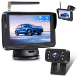 Rückfahrkamera Kabellos HD 1080P Rückfahrkamera mit 5 Zoll Monitor Auto Rückfahrkamera Funk mit LED, 140° Weitwinkel, Super Nachtsicht, IP68 Wasserdichtes Drahtlos Rückfahrkamera Kit für SUV LKW