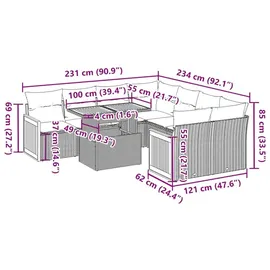 vidaXL Garten-Sofagarnitur 9-tlg. Loungeset beige