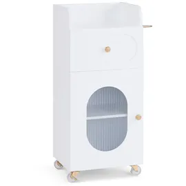 MCombo M MCombo Friseurwagen mit Rollen & Schubladen, Rollwagen Servierwagen Weiß, Salon Trolley mit 3 Ablagen & Föhnhalter, Moderner Arbeitswagen für Bad Wohnzimmer, 31,4x37x85,5 cm, 0051