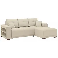 Home Affaire Ecksofa HOME AFFAIRE "Viborg L-Form", beige, B:234cm H:91cm T:162cm, Struktur (100% Polyester);Struktur fein ( 100% Polyester);Filzoptik (100% Polyester), Sofas, Ecksofa, mit Regal in der Armlehne, wahlweise mit Bettfunktion