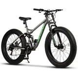 Velors Fatbike 26 Zoll Fat Tire 4.0 MTB für Herren Damen und Jungen, 21 Gang, Kettenschaltung, mechanische Scheibenbremse, Fat Bike Mountainbike grau