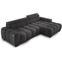 Ecksofa OMBO 285x168x77/97 cm, Rechte Seite Mit Schlaffunktion, Elektrisch Ausziehbarer Sitzfläche, Verstellbaren Kopfstützen, Dunklen Buchenholzfüßen, Hydrophobem SALVADOR-Bezugstoff - Graphit