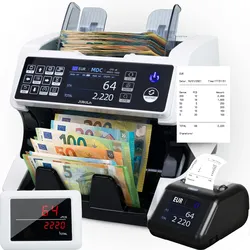 Jubula MV-500 Geldzählmaschine Bundle mit Thermodrucker Jubula MPR-1 | EUR USD GBP | Banknotenzähler | Geldzähler | Banknotenzählmaschine